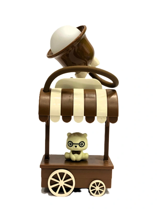 Cute Teddy Bear Cart Light Lamp Decorative LED Table Lamp for Kids and Home Decor. - 15*18 cm, Brown and Cream