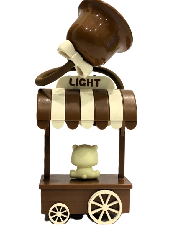 Cute Teddy Bear Cart Light Lamp Decorative LED Table Lamp for Kids and Home Decor. - 15*18 cm, Brown and Cream