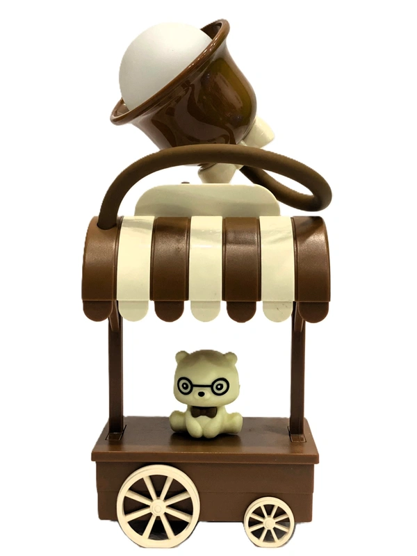 Cute Teddy Bear Cart Light Lamp Decorative LED Table Lamp for Kids and Home Decor. - 15*18 cm, Brown and Cream