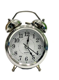 Modern Clock | Analog Table Clocks with Alarm, Desk Top|Silent Non Ticking Quartz Movement | Battery Operated for Bedroom, Living Room, Office, Home Decor Decoration Items(11.6 X 5 X 16 Cm,Silver,Metal) - 11.6 X 5 X 16 cm, Silver