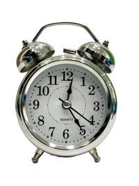 Modern Clock | Analog Table Clocks with Alarm, Desk Top|Silent Non Ticking Quartz Movement | Battery Operated for Bedroom, Living Room, Office, Home Decor Decoration Items(11.6 X 5 X 16 Cm,Silver,Metal) - 11.6 X 5 X 16 cm, Silver