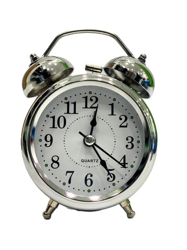 Modern Clock | Analog Table Clocks with Alarm, Desk Top|Silent Non Ticking Quartz Movement | Battery Operated for Bedroom, Living Room, Office, Home Decor Decoration Items(11.6 X 5 X 16 Cm,Silver,Metal) - 11.6 X 5 X 16 cm, Silver