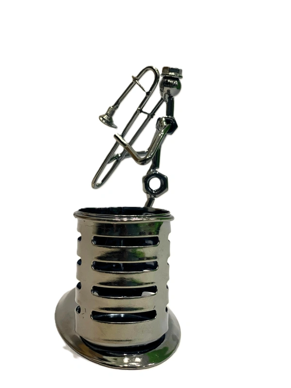 Dainty Metal Art Pen Stand Holder with Saxophone Artist Sculpture Pen Holder (FluteDesign) - 15*12 cm