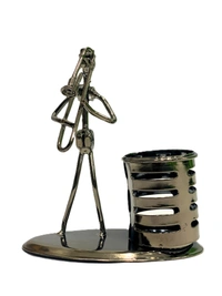 Dainty Metal Art Pen Stand Holder with Saxophone Artist Sculpture Pen Holder (FluteDesign) - 15*12 cm