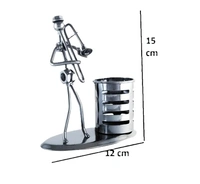 Dainty Metal Art Pen Stand Holder with Saxophone Artist Sculpture Pen Holder (FluteDesign) - 15*12 cm