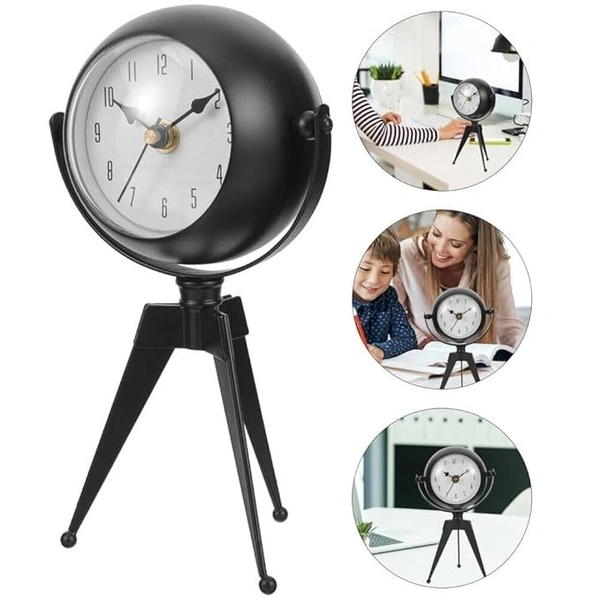 2 in 1 Clock & Mirror Silent Table Clock,Retro Classic Clock, Non-Ticking, Battery Operated, for Indoor/Living Room/Kitchen/Bedroom (Black) - 8W x 32H Centimeters, Black