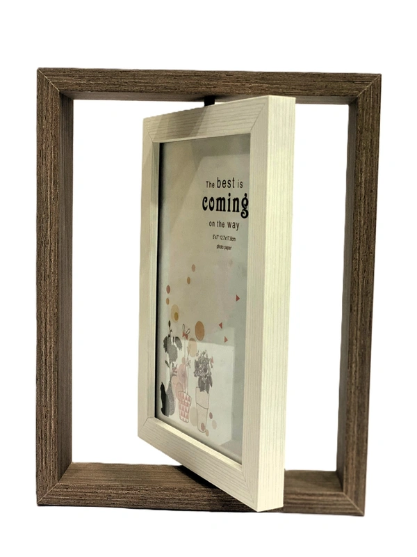 Sapowerntus Picture Frames 4x6 Rotating Family Photo Frame with Bud Vase, Office Desk Decor Mother Wedding Valentine's Day Gift, Floating Double-Sided Glass Tabletop Standing Vertical Plant Display - 23.8 x 23 x 2.5 Centimeters, ‎Deep Brown