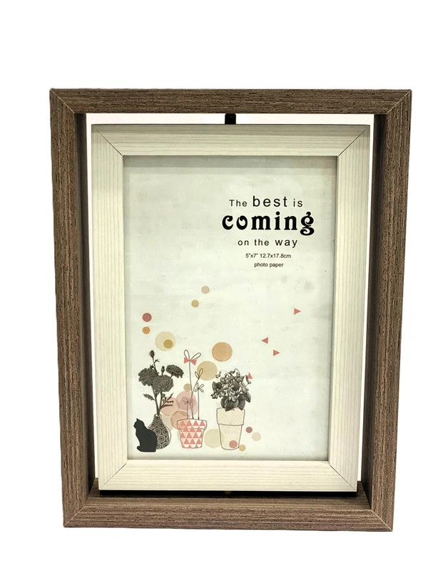 Sapowerntus Picture Frames 4x6 Rotating Family Photo Frame with Bud Vase, Office Desk Decor Mother Wedding Valentine's Day Gift, Floating Double-Sided Glass Tabletop Standing Vertical Plant Display - 23.8 x 23 x 2.5 Centimeters, ‎Deep Brown
