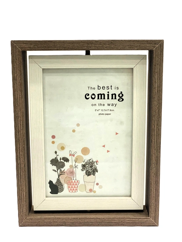 Sapowerntus Picture Frames 4x6 Rotating Family Photo Frame with Bud Vase, Office Desk Decor Mother Wedding Valentine's Day Gift, Floating Double-Sided Glass Tabletop Standing Vertical Plant Display - 23.8 x 23 x 2.5 Centimeters, ‎Deep Brown