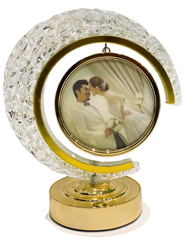 LED Crystal Moon LAMP Photo Frame for Gifting, Surprise and Anniversary Gifting Night Lamp - 22.5D x 22.5W x 24.5H Centimeters, GOLDEN