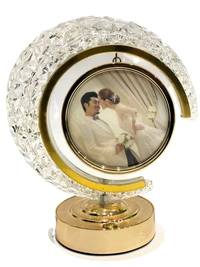 LED Crystal Moon LAMP Photo Frame for Gifting, Surprise and Anniversary Gifting Night Lamp - 22.5D x 22.5W x 24.5H Centimeters, GOLDEN