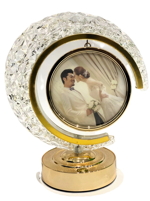 LED Crystal Moon LAMP Photo Frame for Gifting, Surprise and Anniversary Gifting Night Lamp - 22.5D x 22.5W x 24.5H Centimeters, GOLDEN