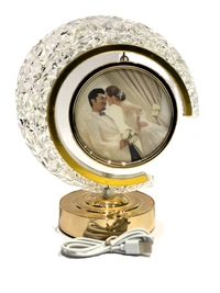 LED Crystal Moon LAMP Photo Frame for Gifting, Surprise and Anniversary Gifting Night Lamp - 22.5D x 22.5W x 24.5H Centimeters, GOLDEN