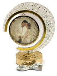 LED Crystal Moon LAMP Photo Frame for Gifting, Surprise and Anniversary Gifting Night Lamp - 22.5D x 22.5W x 24.5H Centimeters, GOLDEN