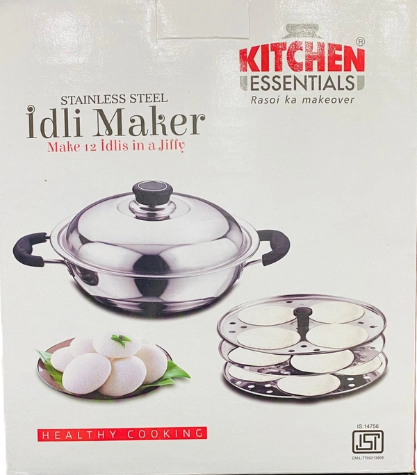 Kitchen Essentials Stainless Steel Idli Maker (1 SS kadai, 1 SS Lid, 3 Idli Plate) - 2 L, SS