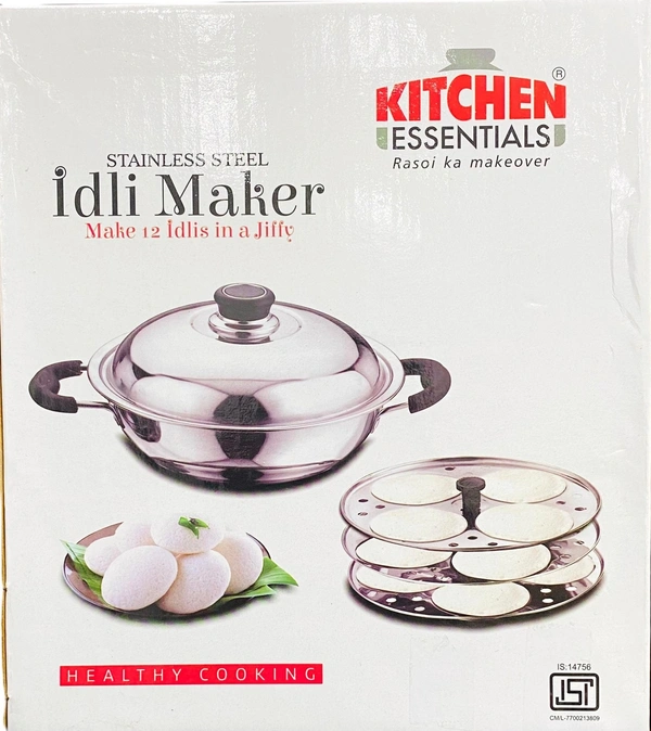 Kitchen Essentials Stainless Steel Idli Maker (1 SS kadai, 1 SS Lid, 3 Idli Plate) - 2 L, SS