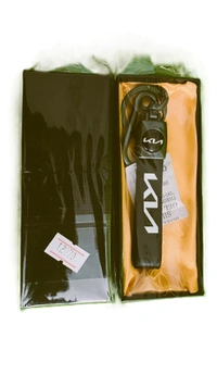 KIA Leather Car Keychain Stainless Steel Hook Heavy Duty Keychain - Black