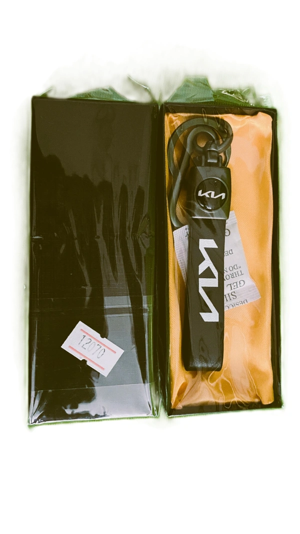 KIA Leather Car Keychain Stainless Steel Hook Heavy Duty Keychain - Black