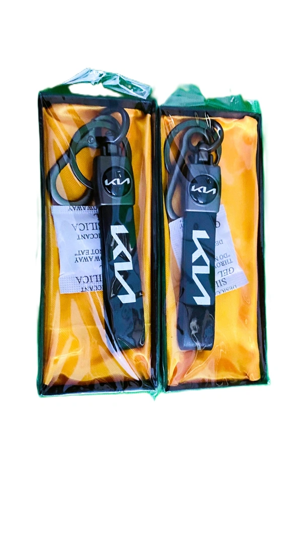KIA Leather Car Keychain Stainless Steel Hook Heavy Duty Keychain - Black