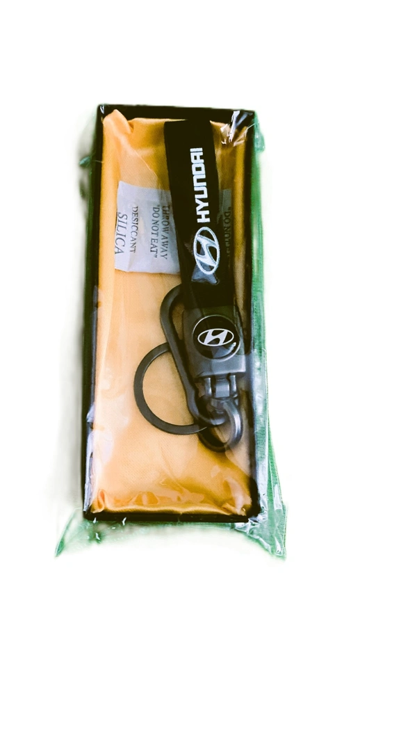HYUNDAI Leather Car Keychain Stainless Steel Hook Heavy Duty Keychain - Black