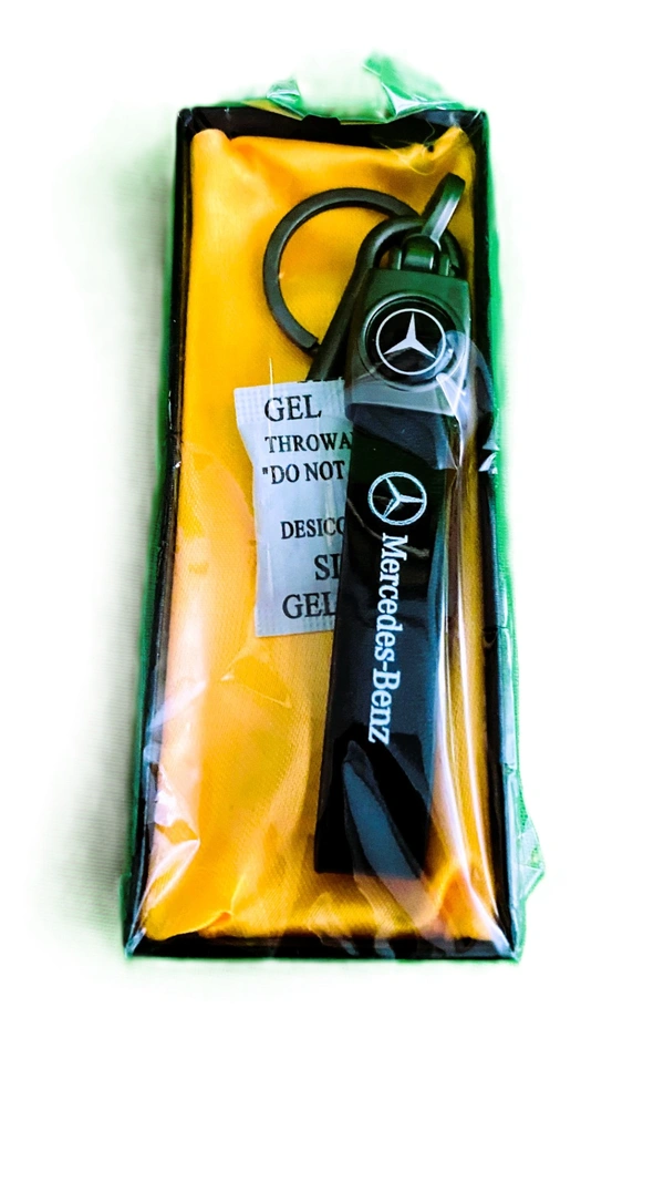 Mercedes-Benz Leather Car Keychain Stainless Steel Hook Heavy Duty Keychain - Black