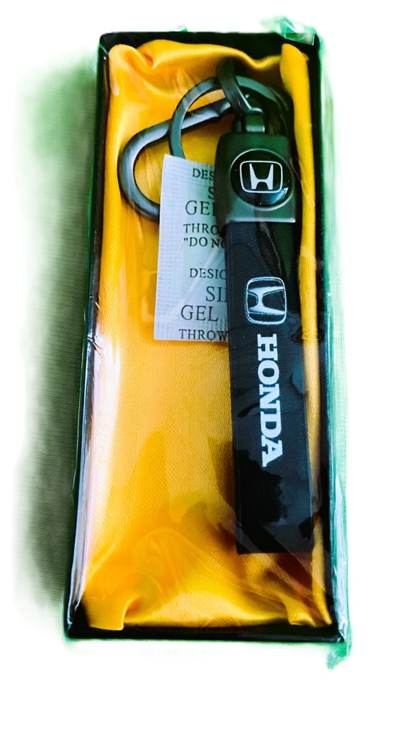 Honda Leather Car Keychain Stainless Steel Hook Heavy Duty Keychain - Black