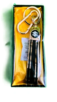 Suzuki Leather Car Keychain Stainless Steel Hook Heavy Duty Keychain - Golden