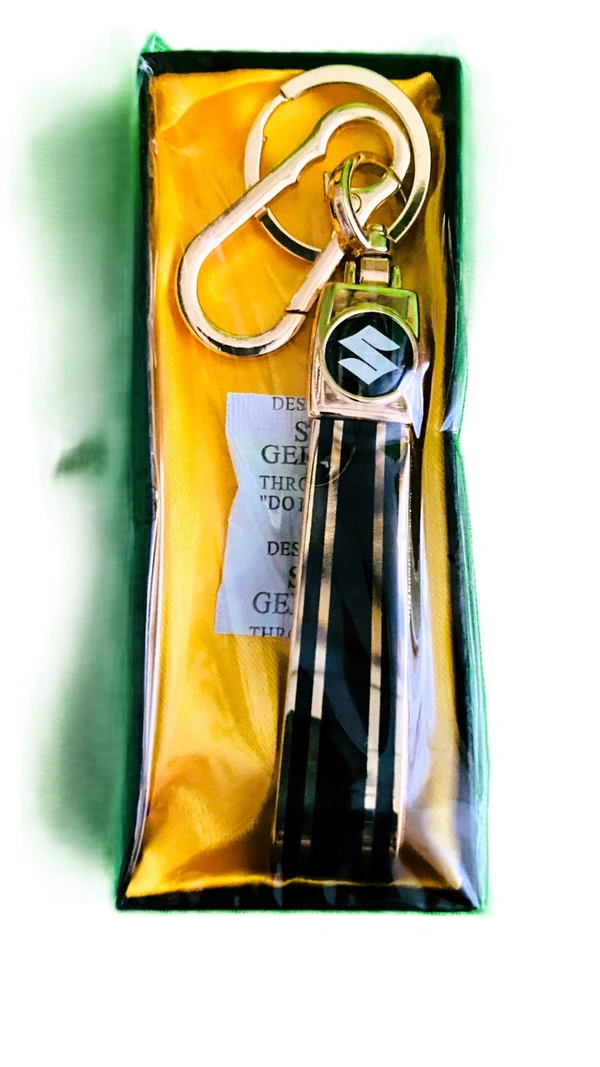 Suzuki Leather Car Keychain Stainless Steel Hook Heavy Duty Keychain - Golden