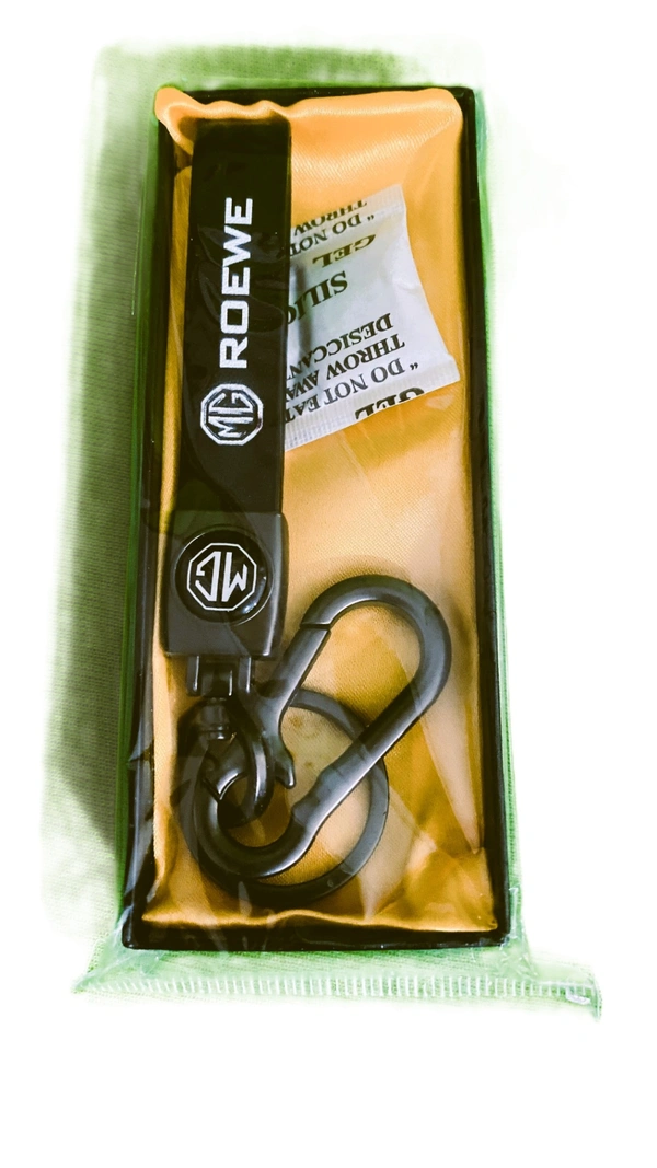  MG ROEWE Leather Car Keychain Stainless Steel Hook Heavy Duty Keychain - Black