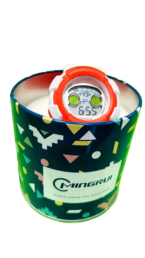 MINGRUI- 7 Light MR-8540061 Digital Orange Dial Children Watch - Orange