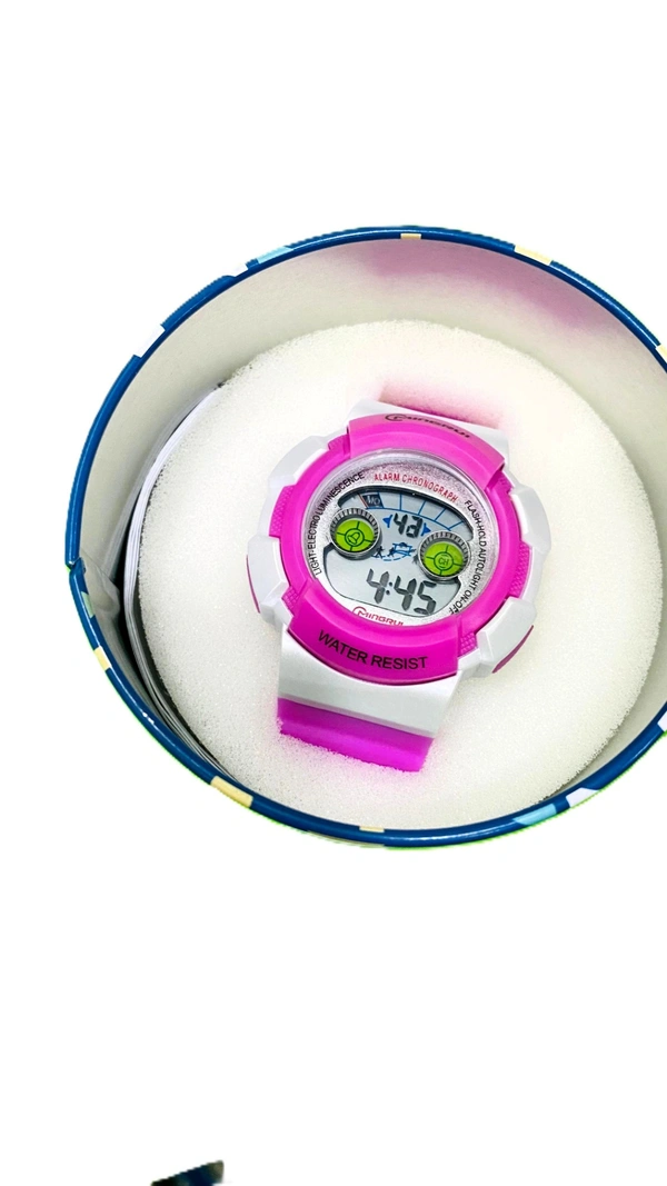 MINGRUI- 7 Light MR-8540061 Digital Pink Dial Children Watch - Pink