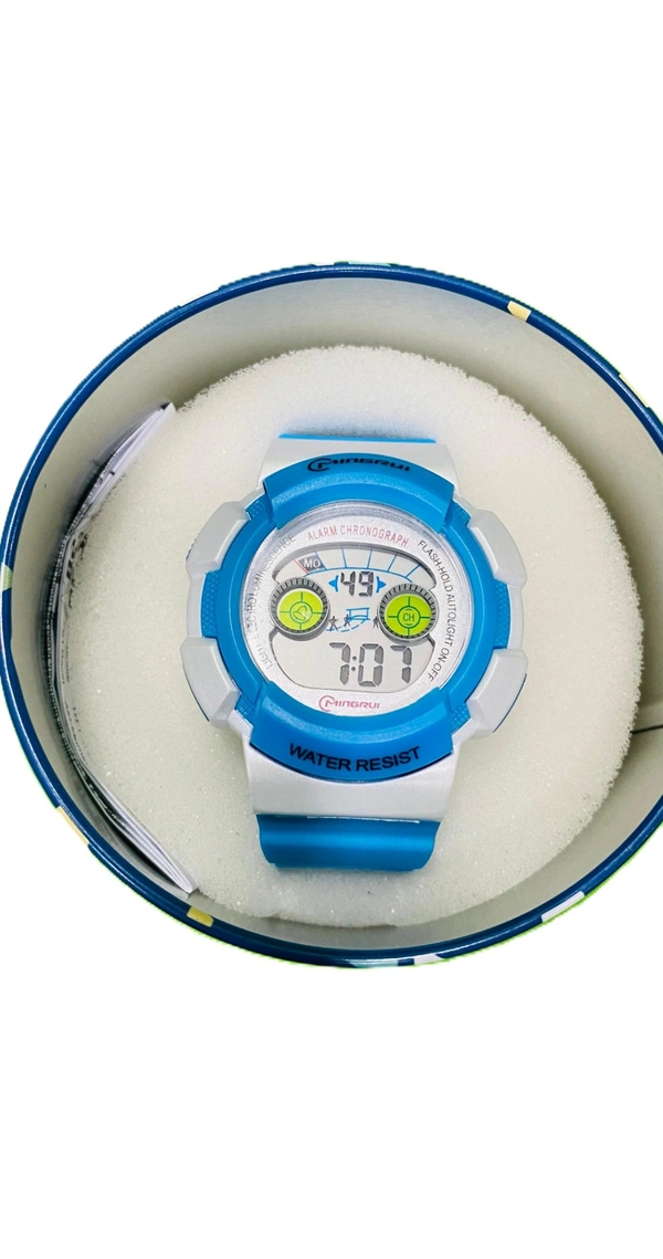 MINGRUI- 7 Light MR-8540061 Digital Light Blue Dial Children Watch - Light Blue