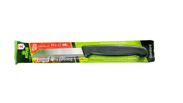 KOHE Standard Serrated Multipurposes Stainless Steel Kitchen Knife - 188 mm, Black