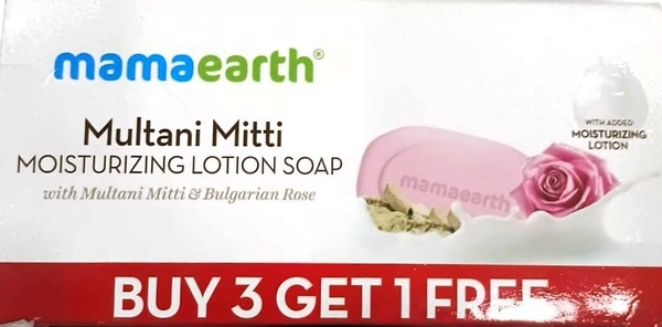Mamaearth Multani Mitti Moisturizing Lotion Soap with Multani Mitti & Rose for Oil Control & Acne 125g (Pack of 4) | Benefits of Lotion in a Soap | Deeply Cleanses & Moisturizes | Grade 1 Acne Soap - 4*125G