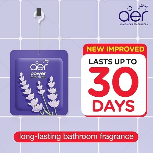 Godrej aer Power Pocket Bathroom Freshener – Lavender Bloom (10g) | Lasts up to 30 days | Germ Protection