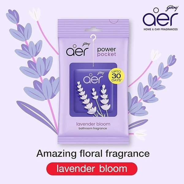 Godrej aer Power Pocket Bathroom Freshener – Lavender Bloom (10g) | Lasts up to 30 days | Germ Protection