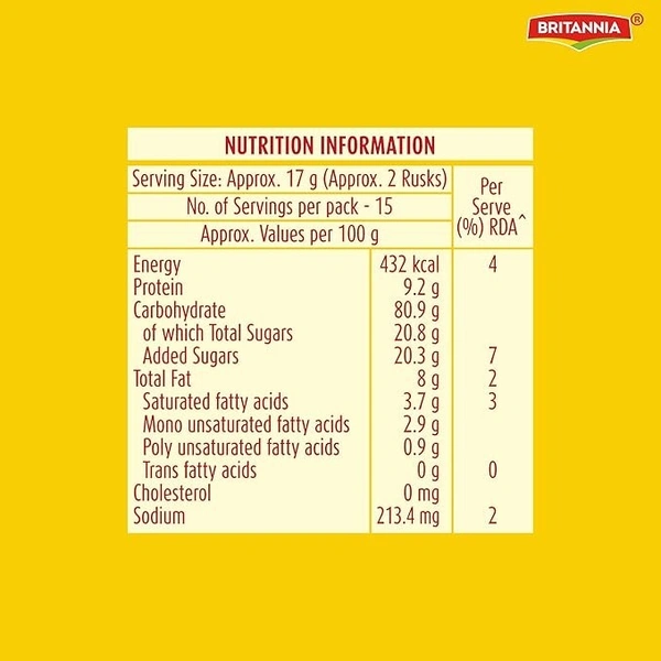 Britannia Toastea Premium Bake Rusk 250g or 250g+50g (Weight May Vary) - 250g