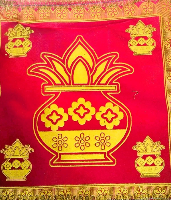 Bhakti Lehar Red Comfortable Embroidered Swastik Kalash Jari Design Pooja Aasan Cloth 18X18 Inch