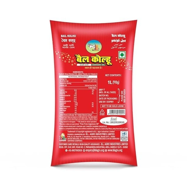 Bail Kolhu Kachi Ghani Pouch Mustard Oil 1ltr