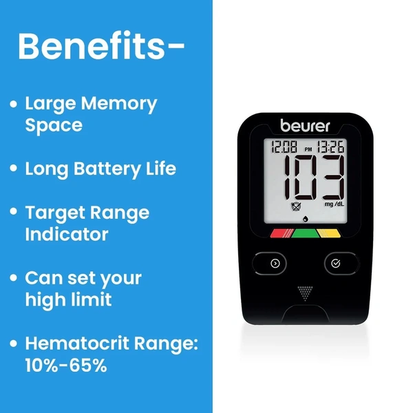 Beurer GL 22 Glucometer Machine with 10 Strips - Black