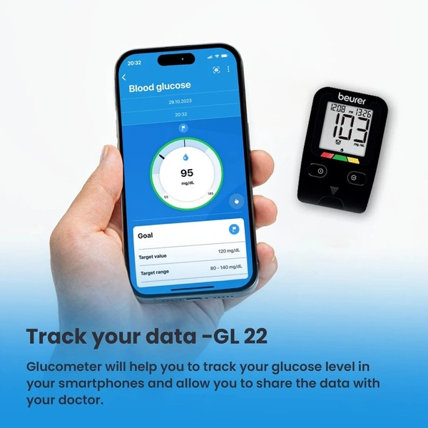 Beurer GL 22 Glucometer Machine with 10 Strips - Black