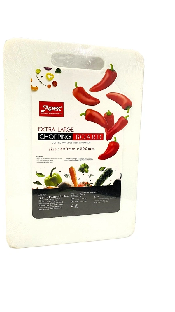 Apex Chopping Board 420×290 mm – Plastic Thick Non-Slip Cutting Board With Handle For Kitchen – & Antibacterial Surface For Fruits, Vegetables, Cheese And More. - 420*290 mm, White