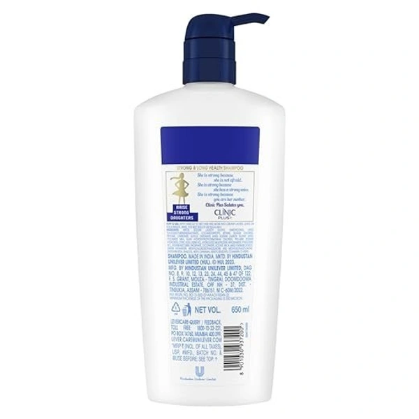 Clinic Plus Strong & Long Shampoo 650 ml, With Milk Proteins & Multivitamins for Healthy and Long Hair - Strengthening Shampoo for Hair Growth 8901030937200