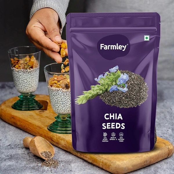 Farmley Chia Seeds 200g I Seeds for Eating | Seeds for Weight Management | Rich in Calcium, Protein & Fibre (Pack of 1) - 200g