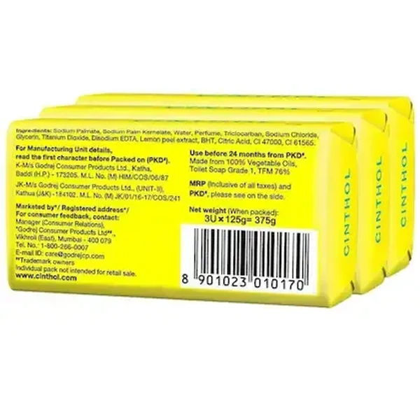 Cinthol Lime Bath Soap 125g (Pack of 3) - 3*125g