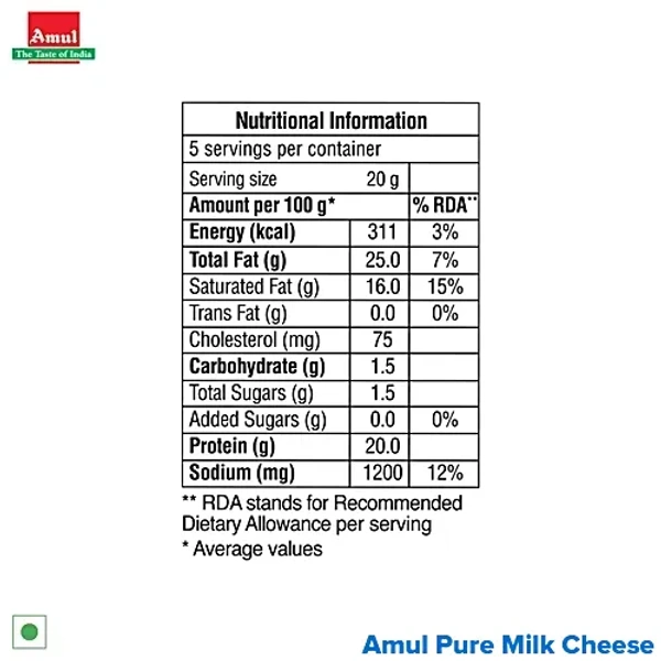 Amul Pure Milk Cheese Slices, 100 g (5 pcs) - 100g
