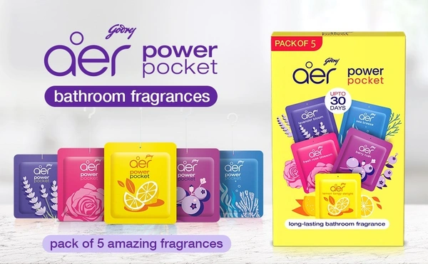 Godrej aer Power Pocket Bathroom Freshener – Assorted Pack of 5 (10g)| Lasts up to 30 days | Germ Protection