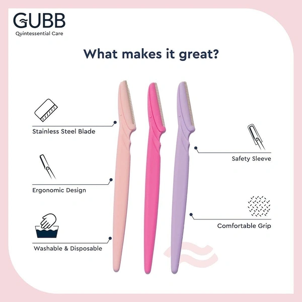 GUBB Face Razor For Women | For Instant, Safe & Painless Facial Hair Removal | Dermaplaning Tool for Sensitive Skin | Razor for Upper Lips, Face, Eyebrows, Chin, Forehead, Sideburns | Non-Foldable