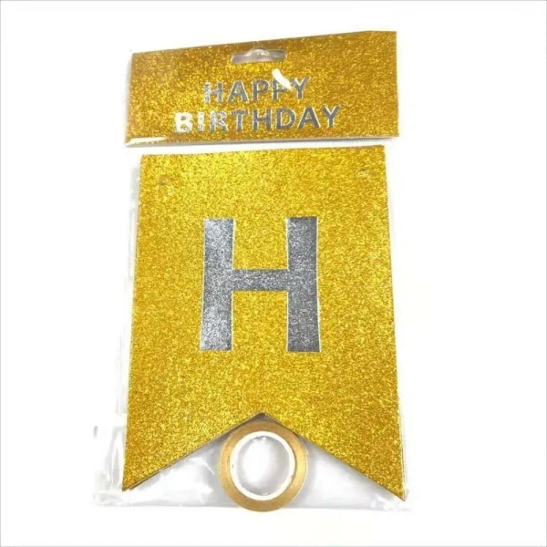 Happy Birthday Paper Banner, For Birthdays - Golden
