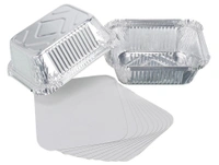 Aluminium Foil Container Box with Lid Pack for Food Packing, Baking, Takeaway | Disposable Foil Box for Meal Prep Storage Kitchen | Use and Throw Food Parcel Containers - Small, Silver
